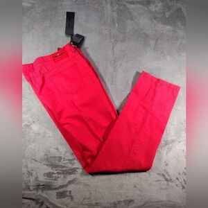 Kiton Napoli Red Cotton Pants Mens 5 Pocket Button Fly Light Size 44